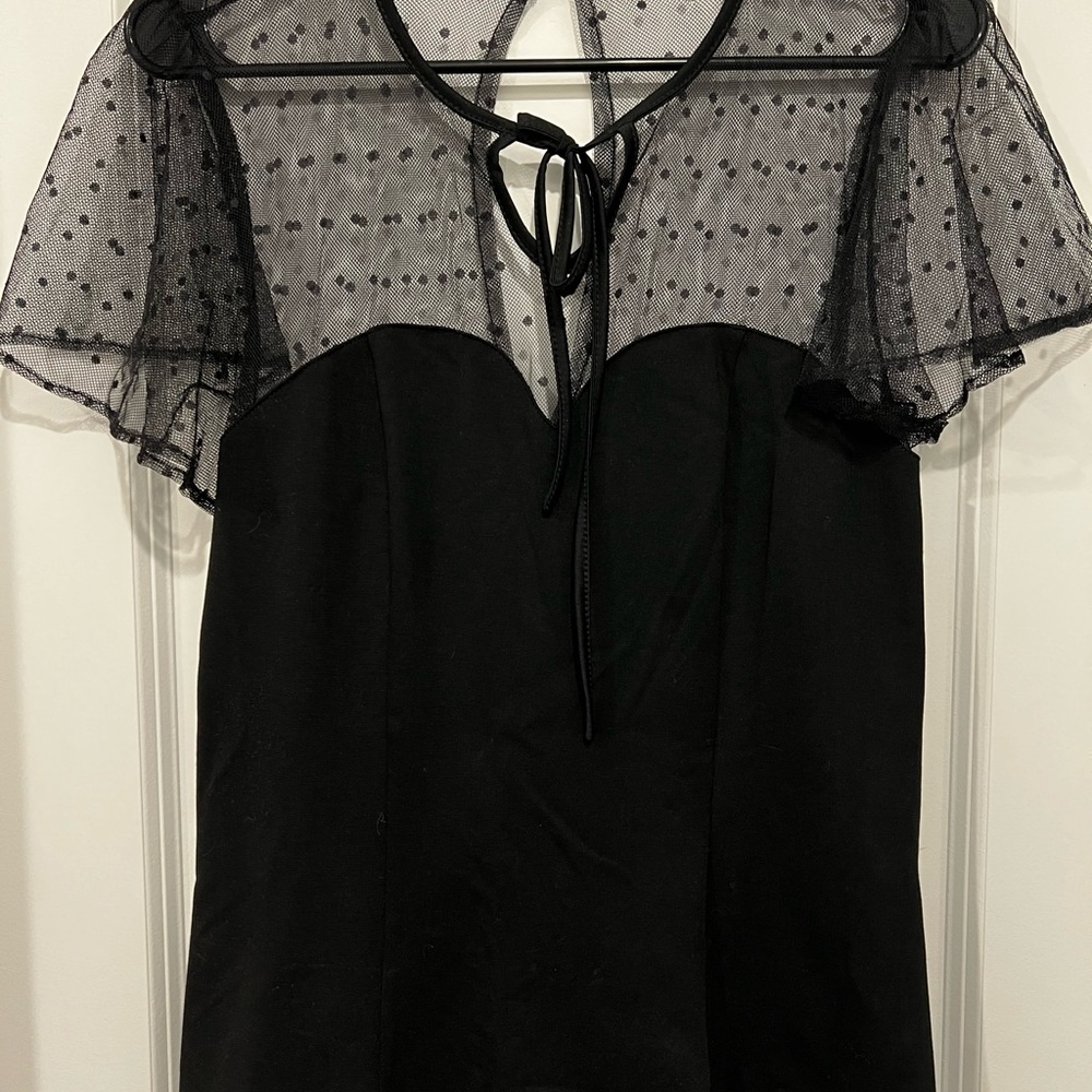Unique Vintage Black Blouse with Short Sleeves and Tie Front